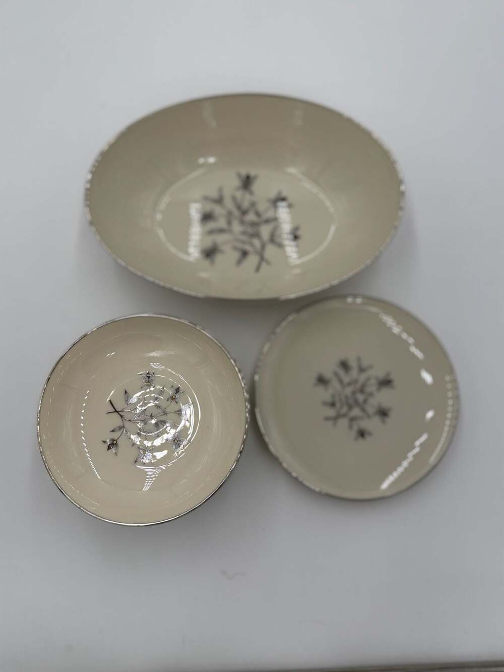 Vintage Lenox Princess Pattern X-516 Platinum Floral Dinnerware Bowl Saucer Set